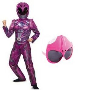 Power Rangers Halloween Costume 10/12 Purple Jumpsuit, Mask & Glasses 3 Pc Girls